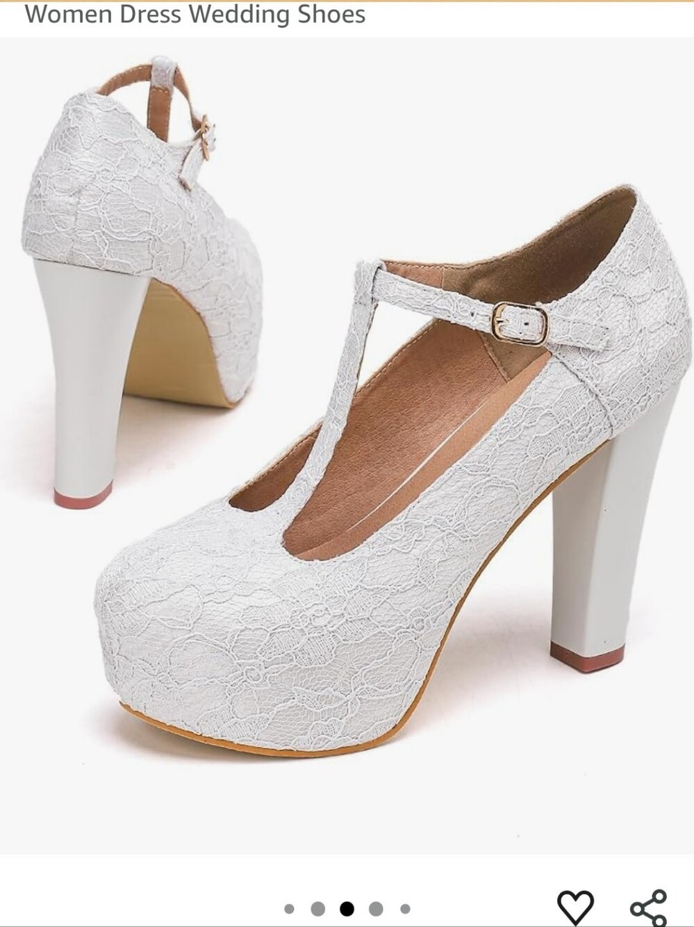 T-Strap Lace Platform Heels for Women - White